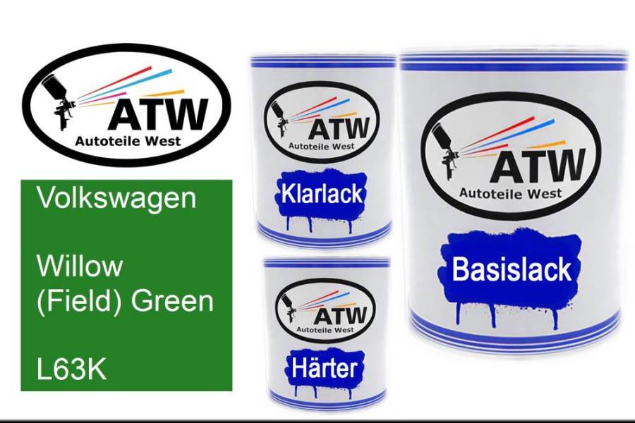 Volkswagen, Willow (Field) Green, L63K: 1L Lackdose + 1L Klarlack + 500ml Härter - Set, von ATW Autoteile West.